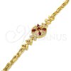 Oro Laminado Fancy Bracelet, Gold Filled Style Flower and Fish Design, with Garnet and White Cubic Zirconia, Polished, Golden Finish, 03.266.0029.07 (05 MM Thickness, 7 Inches Length)