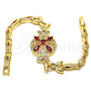 Oro Laminado Fancy Bracelet, Gold Filled Style Flower and Fish Design, with Garnet and White Cubic Zirconia, Polished, Golden Finish, 03.266.0029.07 (05 MM Thickness, 7 Inches Length)