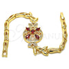 Oro Laminado Fancy Bracelet, Gold Filled Style Flower and Fish Design, with Garnet and White Cubic Zirconia, Polished, Golden Finish, 03.266.0029.07 (05 MM Thickness, 7 Inches Length)