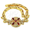 Oro Laminado Fancy Bracelet, Gold Filled Style Flower and Fish Design, with Garnet and White Cubic Zirconia, Polished, Golden Finish, 03.266.0029.07 (05 MM Thickness, 7 Inches Length)