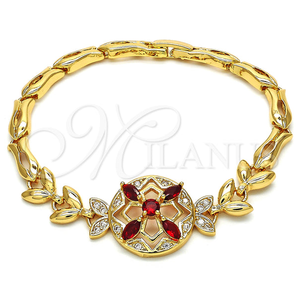 Gold Filled Bracelet — Fancy Bracelet Flower and Fish Design with Garnet — main product view — SKU 126811 | Oro Laminado brazalete — elegante Bracelet flor and Fish diseño with Garnet — SKU 126811