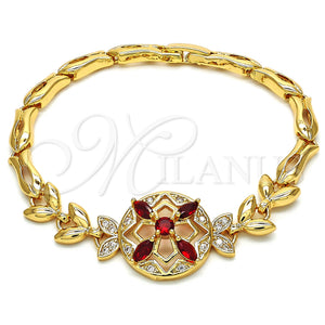 Gold Filled Bracelet — Fancy Bracelet Flower and Fish Design with Garnet — main product view — SKU 126811 | Oro Laminado brazalete — elegante Bracelet flor and Fish diseño with Garnet — SKU 126811