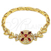 Oro Laminado Fancy Bracelet, Gold Filled Style Flower and Fish Design, with Garnet and White Cubic Zirconia, Polished, Golden Finish, 03.266.0029.07 (05 MM Thickness, 7 Inches Length)