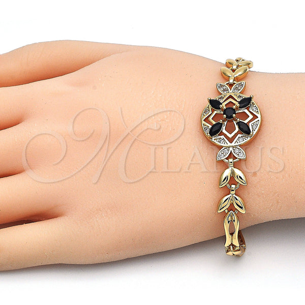 Gold Filled Bracelet — Fancy Bracelet Flower and Fish Design with Black — alternate product view — SKU 126812 | Oro Laminado brazalete — elegante Bracelet flor and Fish diseño with negro — SKU 126812