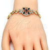 Oro Laminado Fancy Bracelet, Gold Filled Style Flower and Fish Design, with Black and White Cubic Zirconia, Polished, Golden Finish, 03.266.0029.1.07 (05 MM Thickness, 7 Inches Length)