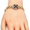 Oro Laminado Fancy Bracelet, Gold Filled Style Flower and Fish Design, with Black and White Cubic Zirconia, Polished, Golden Finish, 03.266.0029.1.07 (05 MM Thickness, 7 Inches Length)