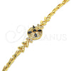 Oro Laminado Fancy Bracelet, Gold Filled Style Flower and Fish Design, with Black and White Cubic Zirconia, Polished, Golden Finish, 03.266.0029.1.07 (05 MM Thickness, 7 Inches Length)