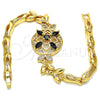 Oro Laminado Fancy Bracelet, Gold Filled Style Flower and Fish Design, with Black and White Cubic Zirconia, Polished, Golden Finish, 03.266.0029.1.07 (05 MM Thickness, 7 Inches Length)