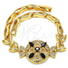 Oro Laminado Fancy Bracelet, Gold Filled Style Flower and Fish Design, with Black and White Cubic Zirconia, Polished, Golden Finish, 03.266.0029.1.07 (05 MM Thickness, 7 Inches Length)