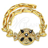 Oro Laminado Fancy Bracelet, Gold Filled Style Flower and Fish Design, with Black and White Cubic Zirconia, Polished, Golden Finish, 03.266.0029.1.07 (05 MM Thickness, 7 Inches Length)