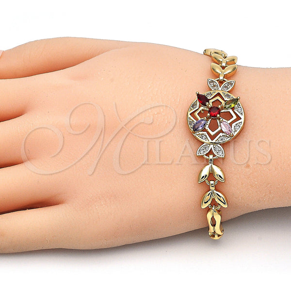 Gold Filled Bracelet — Fancy Bracelet Flower and Fish Design with Multicolor — alternate product view — SKU 126813 | Oro Laminado brazalete — elegante Bracelet flor and Fish diseño with Multicolor — SKU 126813