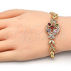 Oro Laminado Fancy Bracelet, Gold Filled Style Flower and Fish Design, with Multicolor Cubic Zirconia, Polished, Golden Finish, 03.266.0029.2.07 (05 MM Thickness, 7 Inches Length)