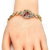 Oro Laminado Fancy Bracelet, Gold Filled Style Flower and Fish Design, with Multicolor Cubic Zirconia, Polished, Golden Finish, 03.266.0029.2.07 (05 MM Thickness, 7 Inches Length)