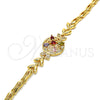 Oro Laminado Fancy Bracelet, Gold Filled Style Flower and Fish Design, with Multicolor Cubic Zirconia, Polished, Golden Finish, 03.266.0029.2.07 (05 MM Thickness, 7 Inches Length)