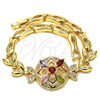 Oro Laminado Fancy Bracelet, Gold Filled Style Flower and Fish Design, with Multicolor Cubic Zirconia, Polished, Golden Finish, 03.266.0029.2.07 (05 MM Thickness, 7 Inches Length)