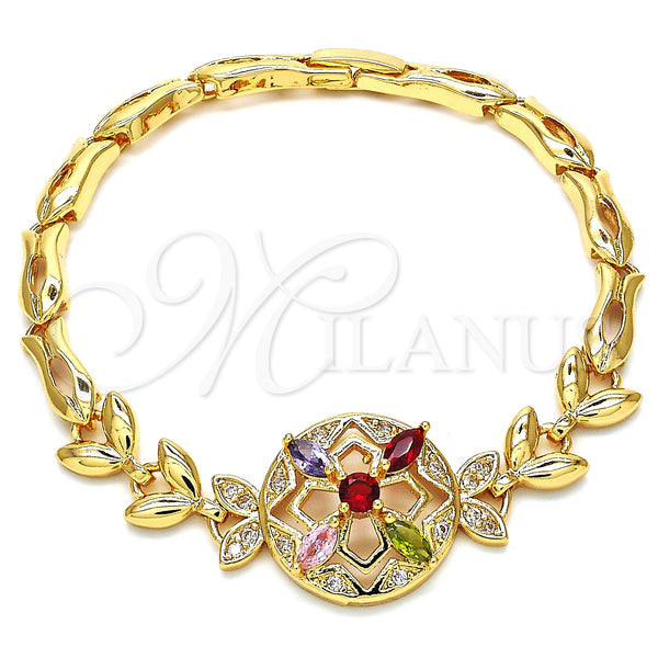 Gold Filled Bracelet — Fancy Bracelet Flower and Fish Design with Multicolor — main product view — SKU 126813 | Oro Laminado brazalete — elegante Bracelet flor and Fish diseño with Multicolor — SKU 126813