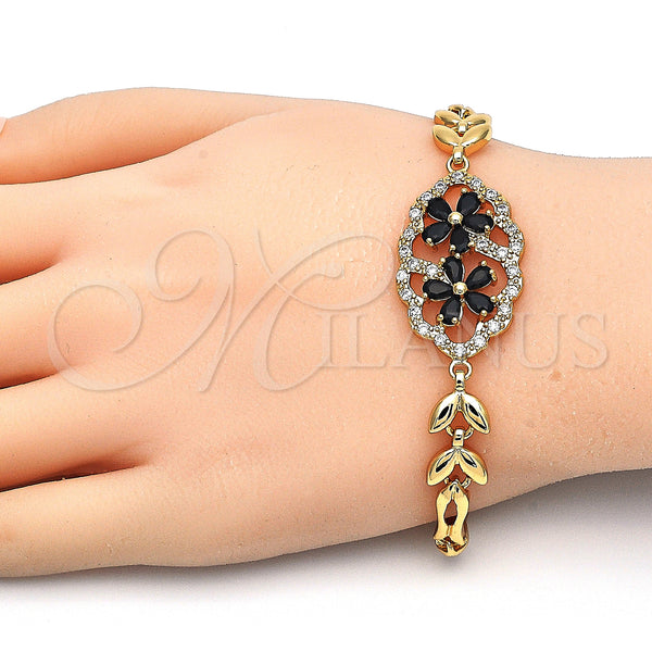 Gold Filled Bracelet — Fancy Bracelet Flower and Fish Design with Black — alternate product view — SKU 126820 | Oro Laminado brazalete — elegante Bracelet flor and Fish diseño with negro — SKU 126820