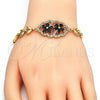 Oro Laminado Fancy Bracelet, Gold Filled Style Flower and Fish Design, with Black and White Cubic Zirconia for wholesale, additional product view 3