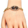 Oro Laminado Fancy Bracelet, Gold Filled Style Flower and Fish Design, with Black and White Cubic Zirconia, Polished, Golden Finish, 03.266.0032.1.08 (05 MM Thickness, 8 Inches Length)