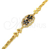 Oro Laminado Fancy Bracelet, Gold Filled Style Flower and Fish Design, with Black and White Cubic Zirconia, Polished, Golden Finish, 03.266.0032.1.08 (05 MM Thickness, 8 Inches Length)