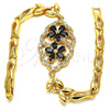 Oro Laminado Fancy Bracelet, Gold Filled Style Flower and Fish Design, with Black and White Cubic Zirconia, Polished, Golden Finish, 03.266.0032.1.08 (05 MM Thickness, 8 Inches Length)