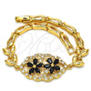 Oro Laminado Fancy Bracelet, Gold Filled Style Flower and Fish Design, with Black and White Cubic Zirconia, Polished, Golden Finish, 03.266.0032.1.08 (05 MM Thickness, 8 Inches Length)