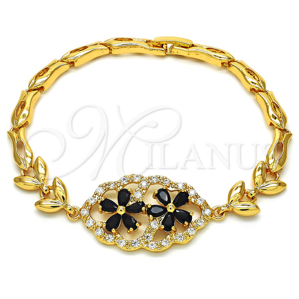Gold Filled Bracelet — Fancy Bracelet Flower and Fish Design with Black — main product view — SKU 126820 | Oro Laminado brazalete — elegante Bracelet flor and Fish diseño with negro — SKU 126820