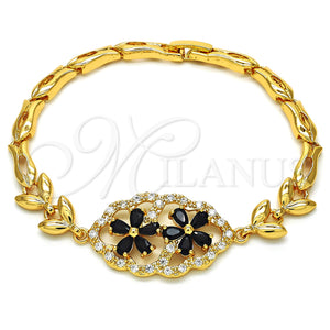 Gold Filled Bracelet — Fancy Bracelet Flower and Fish Design with Black — main product view — SKU 126820 | Oro Laminado brazalete — elegante Bracelet flor and Fish diseño with negro — SKU 126820