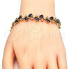 Oro Laminado Fancy Bracelet, Gold Filled Style Fish Design, with Black and White Cubic Zirconia, Polished, Golden Finish, 03.210.0092.07 (05 MM Thickness, 7 Inches Length)