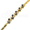 Oro Laminado Fancy Bracelet, Gold Filled Style Fish Design, with Black and White Cubic Zirconia, Polished, Golden Finish, 03.210.0092.07 (05 MM Thickness, 7 Inches Length)