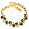 Oro Laminado Fancy Bracelet, Gold Filled Style Fish Design, with Black and White Cubic Zirconia, Polished, Golden Finish, 03.210.0092.07 (05 MM Thickness, 7 Inches Length)