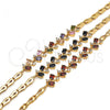 Oro Laminado Fancy Bracelet, Gold Filled Style Fish Design, with Black and White Cubic Zirconia, Polished, Golden Finish, 03.210.0092.07 (05 MM Thickness, 7 Inches Length)