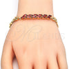 Oro Laminado Fancy Bracelet, Gold Filled Style Leaf Design, with Garnet Cubic Zirconia, Polished, Golden Finish, 03.210.0093.07 (07 MM Thickness, 7 Inches Length)