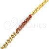 Oro Laminado Fancy Bracelet, Gold Filled Style Leaf Design, with Garnet Cubic Zirconia, Polished, Golden Finish, 03.210.0093.07 (07 MM Thickness, 7 Inches Length)