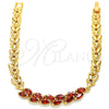 Oro Laminado Fancy Bracelet, Gold Filled Style Leaf Design, with Garnet Cubic Zirconia, Polished, Golden Finish, 03.210.0093.07 (07 MM Thickness, 7 Inches Length)