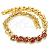 Oro Laminado Fancy Bracelet, Gold Filled Style Leaf Design, with Garnet Cubic Zirconia, Polished, Golden Finish, 03.210.0093.07 (07 MM Thickness, 7 Inches Length)