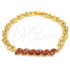 Oro Laminado Fancy Bracelet, Gold Filled Style Leaf Design, with Garnet Cubic Zirconia, Polished, Golden Finish, 03.210.0093.07 (07 MM Thickness, 7 Inches Length)