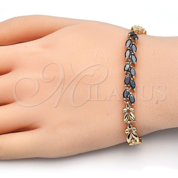 Gold Filled Bracelet — Fancy Bracelet Leaf Design with Black Cubic Zirconia — alternate product view — SKU 126841 | Oro Laminado brazalete — elegante Bracelet Leaf diseño with negro Cubic Zirconia — SKU 126841