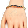 Oro Laminado Fancy Bracelet, Gold Filled Style Leaf Design, with Black Cubic Zirconia, Polished, Golden Finish, 03.210.0093.1.07 (07 MM Thickness, 7 Inches Length)