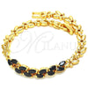 Oro Laminado Fancy Bracelet, Gold Filled Style Leaf Design, with Black Cubic Zirconia, Polished, Golden Finish, 03.210.0093.1.07 (07 MM Thickness, 7 Inches Length)