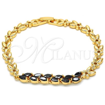 Oro Laminado Fancy Bracelet, Gold Filled Style Leaf Design, with Black Cubic Zirconia, Polished, Golden Finish for wholesale, main product view