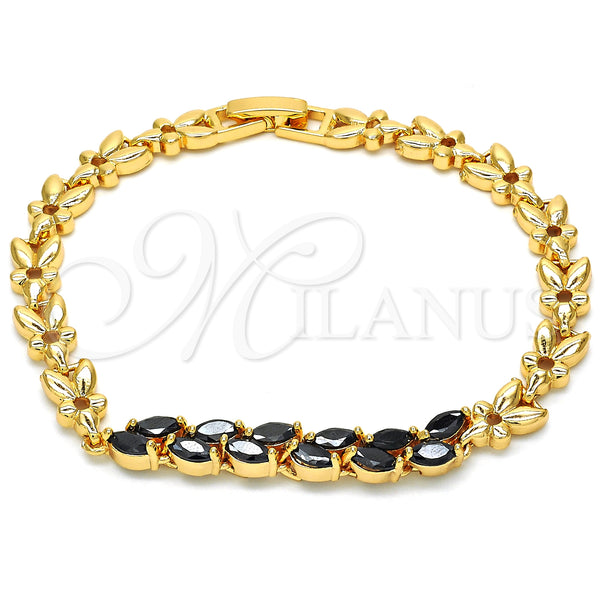 Gold Filled Bracelet — Fancy Bracelet Leaf Design with Black Cubic Zirconia — main product view — SKU 126841 | Oro Laminado brazalete — elegante Bracelet Leaf diseño with negro Cubic Zirconia — SKU 126841