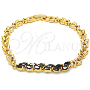 Gold Filled Bracelet — Fancy Bracelet Leaf Design with Black Cubic Zirconia — main product view — SKU 126841 | Oro Laminado brazalete — elegante Bracelet Leaf diseño with negro Cubic Zirconia — SKU 126841