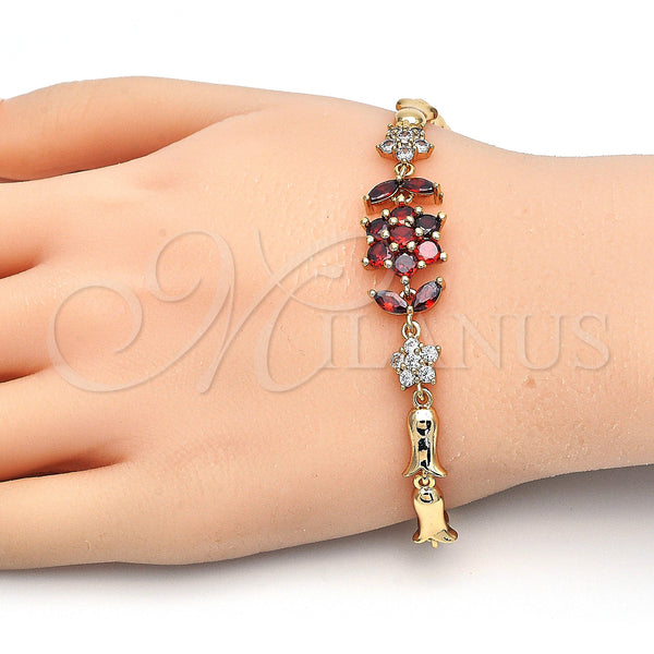 Gold Filled Bracelet — Fancy Bracelet Flower and Leaf Design with Garnet — alternate product view — SKU 126842 | Oro Laminado brazalete — elegante Bracelet flor and Leaf diseño with Garnet — SKU 126842