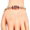Oro Laminado Fancy Bracelet, Gold Filled Style Flower and Leaf Design, with Garnet and White Cubic Zirconia, Polished, Golden Finish, 03.210.0094.08 (07 MM Thickness, 8 Inches Length)