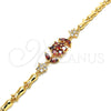 Oro Laminado Fancy Bracelet, Gold Filled Style Flower and Leaf Design, with Garnet and White Cubic Zirconia, Polished, Golden Finish, 03.210.0094.08 (07 MM Thickness, 8 Inches Length)