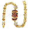 Oro Laminado Fancy Bracelet, Gold Filled Style Flower and Leaf Design, with Garnet and White Cubic Zirconia, Polished, Golden Finish, 03.210.0094.08 (07 MM Thickness, 8 Inches Length)