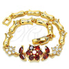 Oro Laminado Fancy Bracelet, Gold Filled Style Flower and Leaf Design, with Garnet and White Cubic Zirconia, Polished, Golden Finish, 03.210.0094.08 (07 MM Thickness, 8 Inches Length)