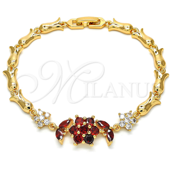 Gold Filled Bracelet — Fancy Bracelet Flower and Leaf Design with Garnet — main product view — SKU 126842 | Oro Laminado brazalete — elegante Bracelet flor and Leaf diseño with Garnet — SKU 126842