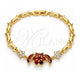 Oro Laminado Fancy Bracelet, Gold Filled Style Flower and Leaf Design, with Garnet and White Cubic Zirconia, Polished, Golden Finish, 03.210.0094.08 (07 MM Thickness, 8 Inches Length)